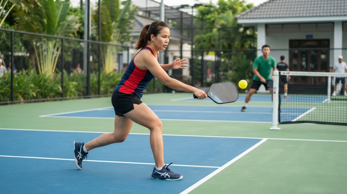 forehand drive Pickleball - tạo lực từ chân, xoay thân và điểm chạm phía trước