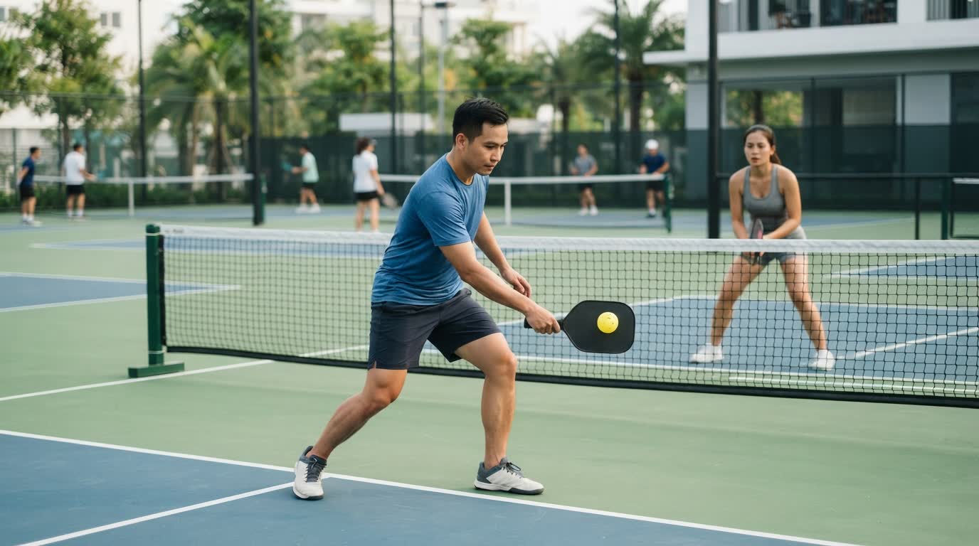 drop volley Pickleball - hấp thụ lực và đặt bóng ngắn khi đối thủ đứng sâu