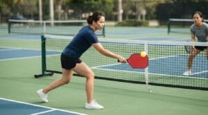 roll volley Pickleball - đánh bóng dưới đỉnh lưới với chuyển động gọn và kiểm soát