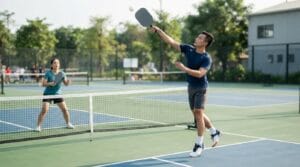 overhead smash Pickleball - drop step, xoay vai và điểm chạm cao phía trước