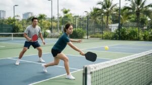 crosscourt dink Pickleball - tận dụng đường chéo dài và kéo đối thủ ra biên