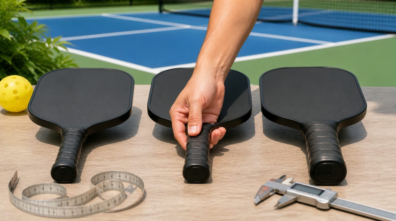 grip size Pickleball - đo bàn tay, kiểm tra khoảng ngón và tránh cầm quá lớn