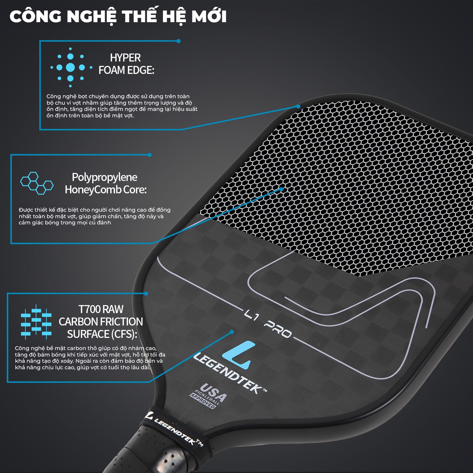 Vợt Pickleball LEGENDTEK L1 PRO 12K - Ảnh 3 3 Vợt Pickleball LEGENDTEK L1 PRO 12K - Ảnh 3